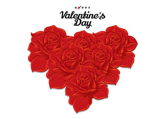  Happy Valentine's Day with red roses in heart shape