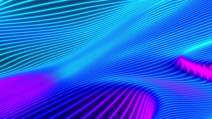 Poster - Abstract colorful wavy background in bright neon blue and purple colors. Modern colorful wallpaper. Seamless loop animation. 3d rendering.