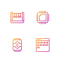 Aufkleber - Set line Binary code, Energy drink, Pendulum and Processor with CPU. Gradient color icons. Vector.