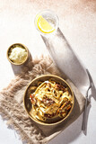 Fototapeta Mapy - fettuccine pasta with sun-dried tomatoes