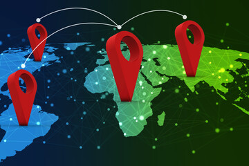 Fototapete - 3d rendering Red map pointer