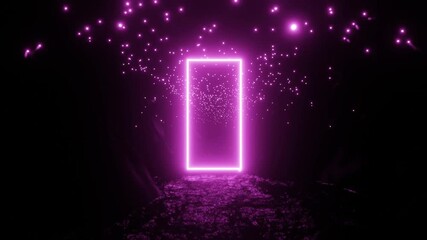 Wall Mural - 4k video animation of the beautiful natural environment with pink glowing particles and neon rectang