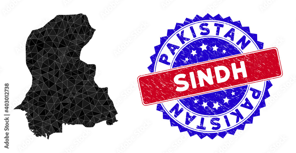 Sindhi Map Red Color Sindh Province map polygonal mesh with filled triangles, and scratched ...