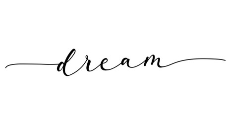 Wall Mural - Dream inspirational lettering banner with swashes. Monoline calligraphy Motivational design template.Hand Drawn brush design for invitations, prints, poster or greeting card. Vector illustration