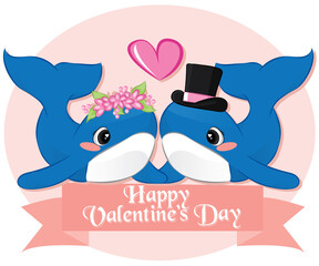 Wall Mural - couple whale for valentine day greeting card