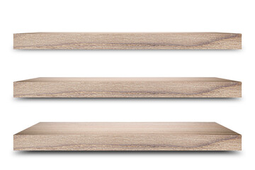 Aufkleber - Shelf wooden isolated on a white background and display montage for the product Embed Clipping Path separate with black shadows.