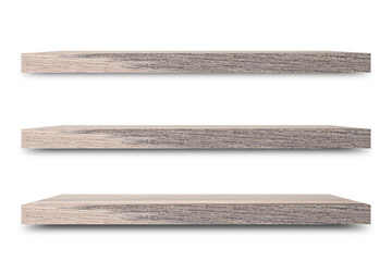 Aufkleber - Shelf wooden isolated on a white background and display montage for the product Embed Clipping Path separate with black shadows.