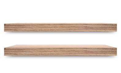 Aufkleber - Shelf wooden isolated on a white background and display montage for the product Embed Clipping Path separate with black shadows.