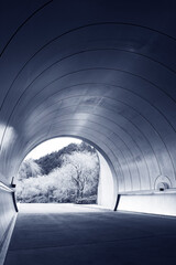 Aufkleber - exit of futuristic tunnel in black and white
