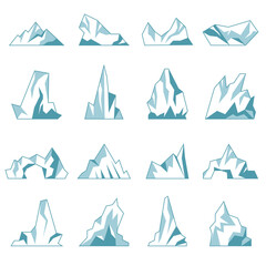 Poster - Iceberg. North pole hills winter mountains in ocean freezing ice rock snow recent vector collection. Antarctic north ice freeze, adventure landscape and elements to panorama illustration