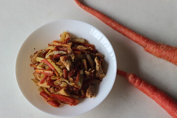 Wall Mural - Stir fried potatoes carrots and chicken for lunch