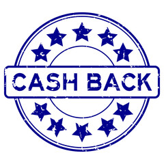 Sticker - Grunge blue cash back word with star icon round rubber seal stamp on white background