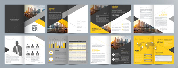 Wall Mural - Corporate business presentation guide brochure template, Annual report, 16 page minimalist flat geometric business brochure design template, A4 size.