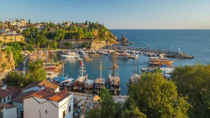 Wall Mural - Port in the Kaleici old town of Antalya at sunset, Turkey