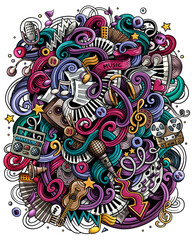  Music hand drawn raster doodles illustration. Musical poster design