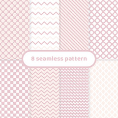 Aufkleber - Cute different vector seamless patterns. Pink color. Geometric color set pink and white.