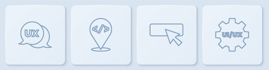 set line ui or ux design, , front end development and . white square button. vector.