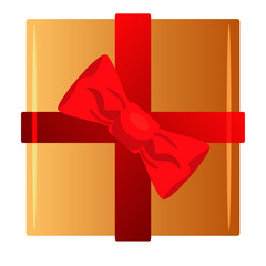 Canvas Print - happy merry christmas golden gift and red ribbon isolated icon