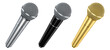 Microphones Collection. 3d rendering of Set of Silver, Black and Gold Mic Isolated on White Background