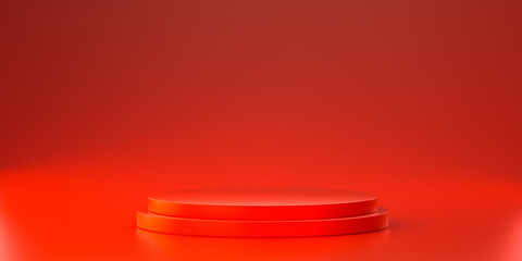 Poster - Red platform for showing product. 3d render