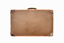 Old Brown Vintage Travel Suitcase Isolated On White Background.  Symbol And Concept Of Travel. Adventure Time. 