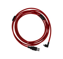 Red Tethering USB2.0 To Mini 8 Pin Shooting Cable For Data Transmission Between DSLR Cameras And Computer Isolated On White Background. With Removable Magnetic Ring