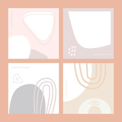 Wall Mural - minimal square backgrounds with organic abstract shapes and sample text in pastel colors. Contemporary collage wall art, flyer, newsletter, magazine cover, packaging and branding design.