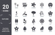 nature icon set. include creative elements as dandelion, nymphea, mountains, pine, cedar, poplar filled icons can be used for web design, presentation, report and diagram