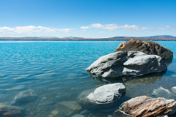 Wall Mural - Turquoise blue water of snow feed scenic Lake Pukaiki