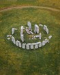 	Aerial Drone Shot of the famous Stonehenge in South England on a cloudy but calm evening