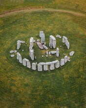 	Aerial Drone Shot Of The Famous Stonehenge In South England On A Cloudy But Calm Evening