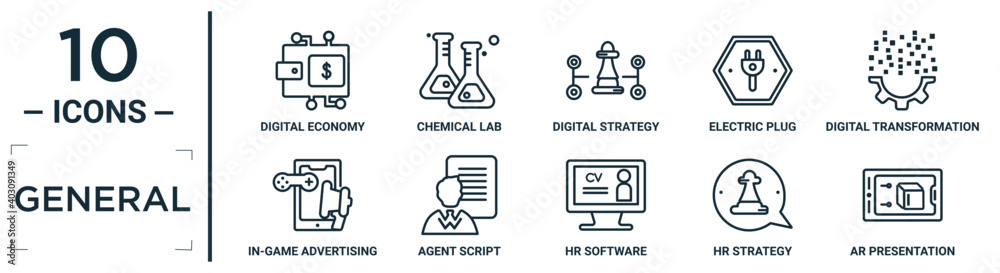 general linear icon set. includes thin line digital economy, digital ...