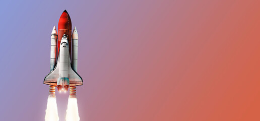 Leinwandbilder - Space shuttle on color background. Gradient. Space art wallpaper. Place for infographics. Elements of this image furnished by NASA