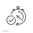 © Yurii - quick time icon, fast deadline, timer with check mark, instant verification, rapid delivery, line symbol on white background - editable stroke vector illustration eps10