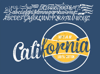 Wall Mural - Vector illustration on a theme of American jeans, denim and raw. Craft vintage typeface
