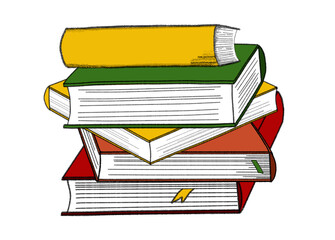 Pile of books on white background