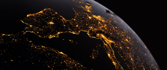 Poster - Lights of large European cities/3D rendering Lights of European cities. An abstract image generated using the lights of European cities. 3D rendering
