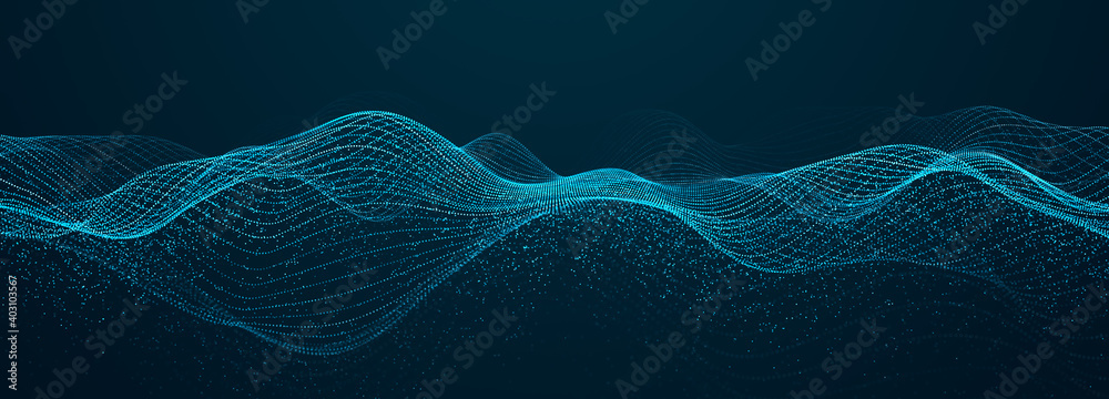 Abstract blue background of points. Falling cyber particles. Big data stream. 3d rendering - obrazy, fototapety, plakaty 