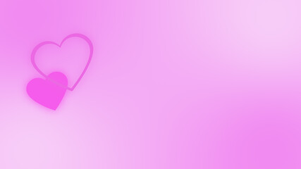 Two shiny pink hearts swing from side to side changing their size on gradient background. For celebrating Valentine's day dreamy love romantic relationship concept and as backdrop with copy space