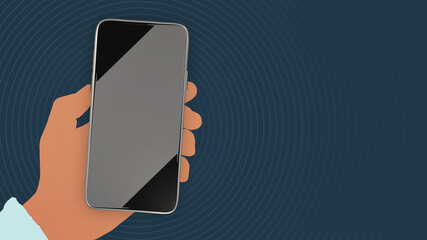 Minimal flat graphic 3D illustration mobile phone concept.Hand holding a smartphone with copy space for text. Ideal for emergency call instructions