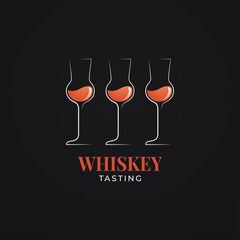 Sticker - Whiskey tasting logo with whisky glasses on black