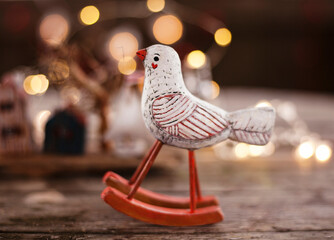 Wall Mural - new year and christmas background. wooden toy rocking bird .background for greeting cards