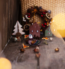 Wall Mural - new year and christmas background. wooden toy duck .backgrounds for greeting cards