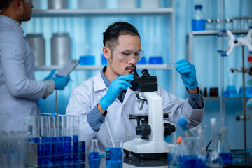 Wall Mural - health care researchers person working for analysis experiment test in medicine science technology r