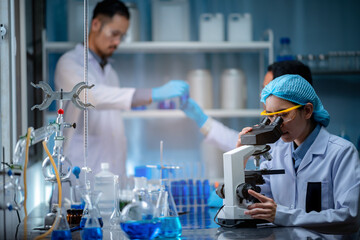 Wall Mural - health care researchers person working for analysis experiment test in medicine science technology r