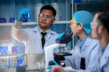 Wall Mural - health care researchers person working for analysis experiment test in medicine science technology r