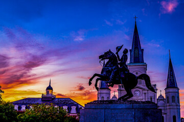 Wall Mural - Sunset Jackson Statue Saint Louis Cathedral New Orleans Louisiana