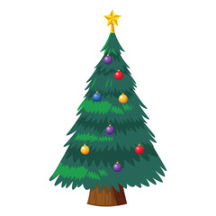 Sticker - happy merry christmas pine tree with balls