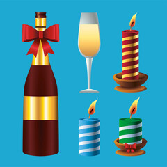 Sticker - happy merry christmas champagne and candles