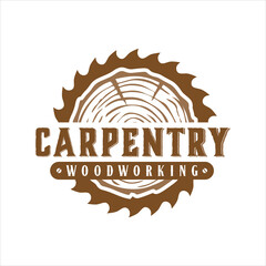 Wall Mural - retro vintage, carpentry woodwork logo design template vector